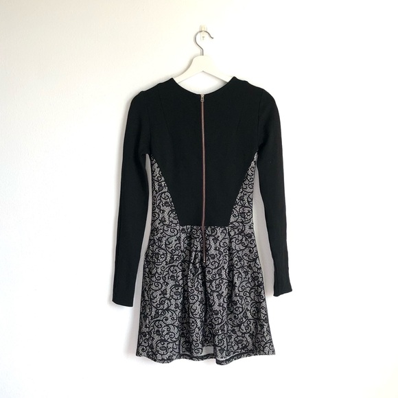 Aritzia Wilfred Black Gray Lace Fit & Flare Long Sleeve Dress Size 2 - Picture 4 of 11